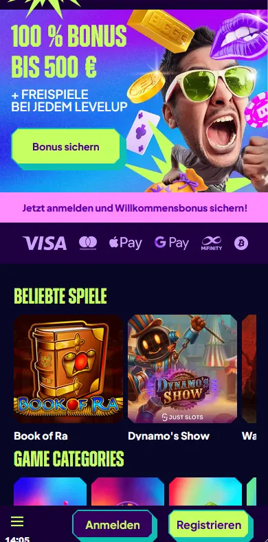 Biggg Casino App – mobiles Casino auf Android und iOS ohne Download