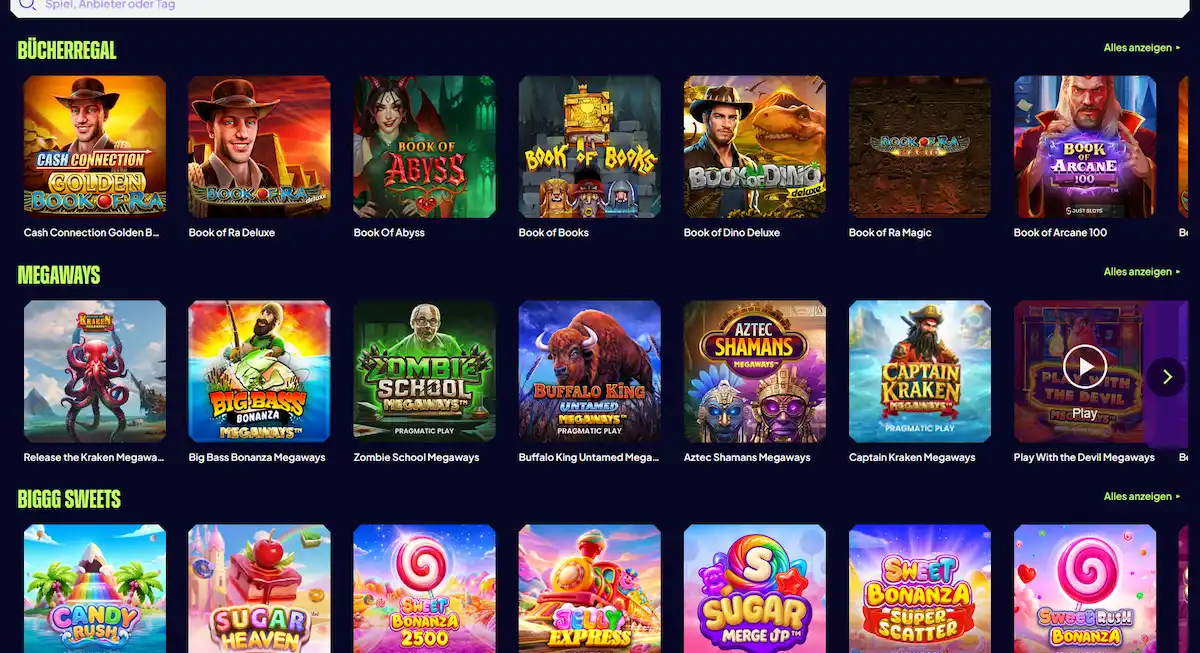 Biggg Casino Slots – Spielauswahl von Novomatic und Pragmatic Play